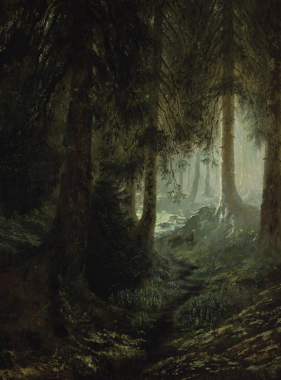 Hirvi metsämaisemassa tekijältä Gustave Dore