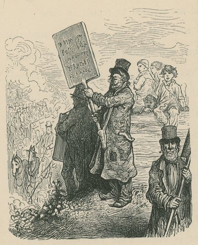 Mies pitelee kylttiä mielenosoituksissa tekijältä Gustave Dore