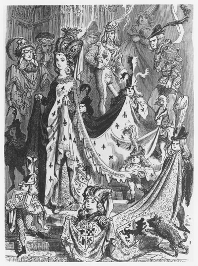 Kuningatar, kuvitus Honore de Balzacin (1799-1850) Les Contes Drolatiquesista tekijältä Gustave Dore