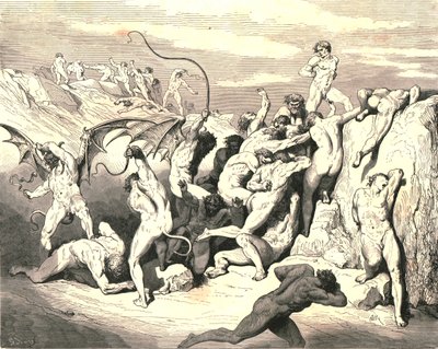 Ah! Kuinka ne sidottiin ensimmäisestä raidasta!, c1890. tekijältä Gustave Dore