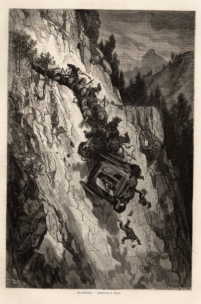 Ahkera tapaturma, Gustave Doren (1832-1883) piirustus havainnollistamaan hänen matkaansa Espanjaan C. Davillierin kanssa vuonna 1862. Kaiverrus kirjaan "" Le tour du monde ", toimittanut Edouard Charton tekijältä Gustave Dore