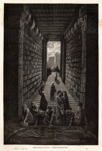 Antiikkinen vesisäiliö, edelleen käytössä, Meridassa. Gustave Doren (1832-1883) kuvittaja ja Baron Ch. Davillier-reaktori, vuonna 1862, julkaistiin "Le tour du monde, nouveau journal des voyages" -lehdessä tekijältä Gustave Dore
