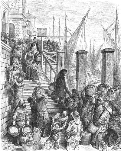 "Billingsgate - Kalan maihinnousu", 1872. tekijältä Gustave Dore