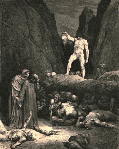 Hiuksista se kantoi katkaisuosan, lyhtyviisas riipus kädessä, c1890. tekijältä Gustave Dore