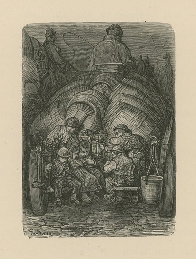 Lapset istuvat panimon toimituskärryjen takana tekijältä Gustave Dore