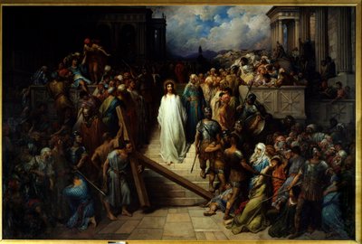 Kristus jättää papin. Kansan tuomitsemana Jeesus Kristus alkoi aloittaa ristin tietä. Gustave Doren (1832-1883) maalaus tekijältä Gustave Dore