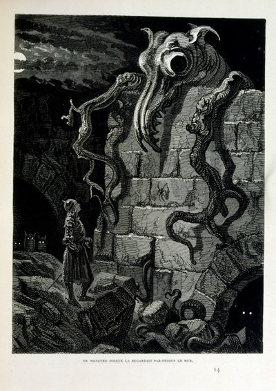 Croque-Mitaine; 1863 kuvitus, Gustave Dore (1832 1883); Ranskalainen taiteilija, taidegraafikko, kuvittaja. Croque-Mitaine (Bogeyman) on ilkeä hahmo, joka esitettiin lapsille pelotellakseen heitä ja tehdäkseen niistä viisaampia. tekijältä Gustave Dore