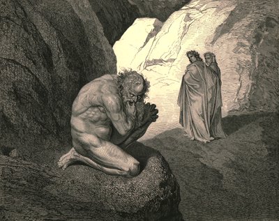 Kirottu susi! Raivosi sisälle itseäsi kohtaan saalista ja syö sinut!, c1890. tekijältä Gustave Dore
