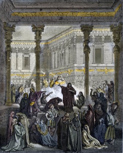 Daniel hämmentää Baalin papit - Daniel hämmentää Belin papit - - kaiverrus Gustave Doren (1832-1883) "" The Bible illustree -kirjaan" - Kaiverrus "" Dore Biblesta"" tekijältä Gustave Dore