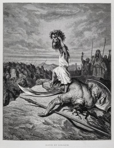 Daavid surmaa Goljatin, kuva Doren Raamatusta tekijältä Gustave Dore