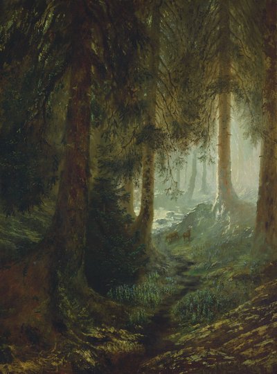 Hirvi metsämaisemassa tekijältä Gustave Dore