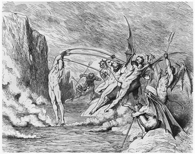Devils, kuvitus Dante Alighierin (1265-1321) Pariisin jumalallisesta komediasta (Inferno), julkaistu 1885 tekijältä Gustave Dore