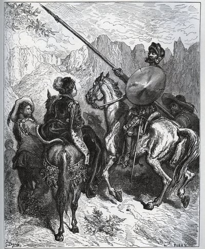 Don Quijote hyväksyy Dorothe-Princess of Micomiconin ehdottaman tehtävän - Miguel Cervantesin "Don Quijote de la Manchasta" tekijältä Gustave Dore
