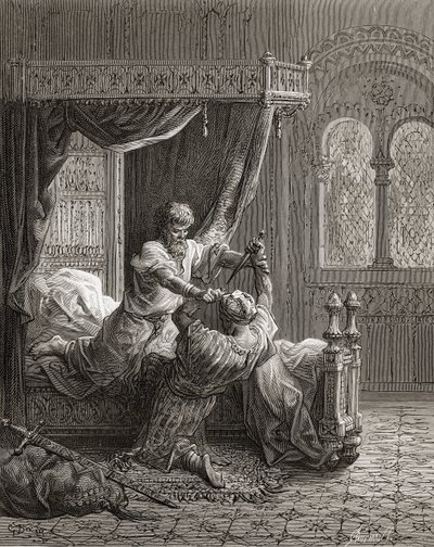 Englannin Edward I (1239-1307) tappaa salamurhaajansa kesäkuussa 1272, kuva J-F:n Bibliotheque des Croisadesista. Michaud, 1877 tekijältä Gustave Dore
