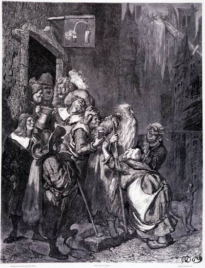 Astu tähän majataloon, levy IV – Gustave Doren (1832-1883) kuvitus, Pierre Dupontin vaeltava La legende du Jeif, painos Librairie du magasin viehättävä, Pariisi 1862 tekijältä Gustave Dore