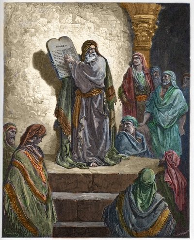 Ezra kirjanoppinut lukee lain ihmisille - - kaiverrus Gustave Doren (1832-1883) "The Bible illustree" -kirjaan - Kaiverrus "" Dore Biblesta"" tekijältä Gustave Dore