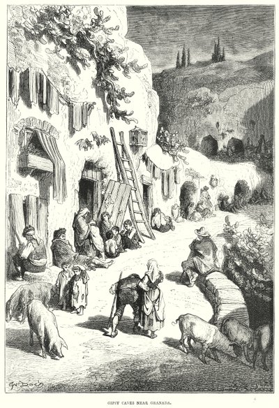 Mustalaisluolat Granadan lähellä (kaiverrus) tekijältä Gustave Dore
