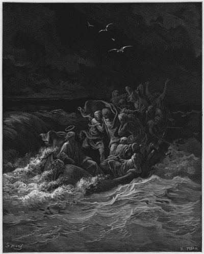 Gustave Dore Raamattu: Jeesus hillitsee myrskyä tekijältä Gustave Dore