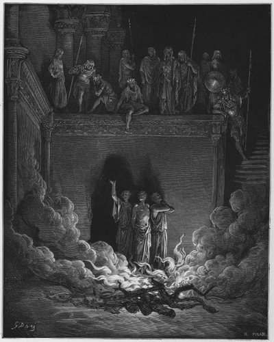 Gustave Dore Raamattu: Sadrak, Mesak ja Abed-Nego tulipesässä tekijältä Gustave Dore
