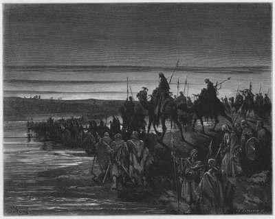 Gustave Dore Raamattu: Israelin lapset ylittämässä Jordania tekijältä Gustave Dore