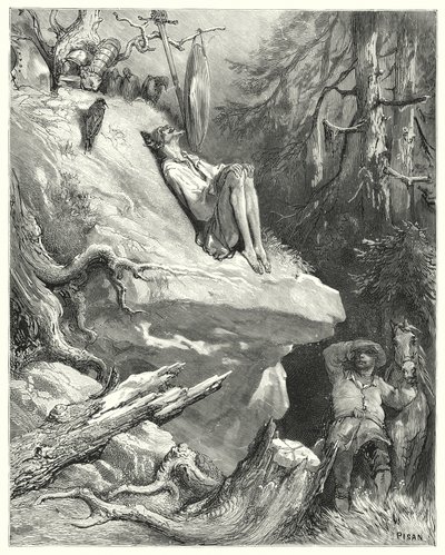 Gustave Doren Don Quijote: "Voi!" Sancho vastasi: "Löysin hänet paidassaan laihana, kalpeana ja melkein nälkäisenä, huokaisen Lady Dulcineaansa" (kaiverrus) tekijältä Gustave Dore