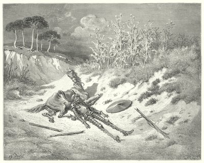 Gustave Doren Don Quijote: "Voi! missä olet, neiti rakas, ettet valita minun suruni?" (kaiverrus) tekijältä Gustave Dore