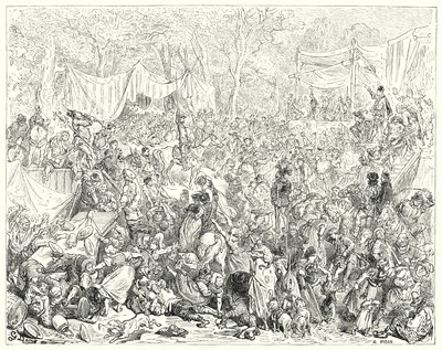 Gustave Doren Don Quijote: "Don Quijoten saapuminen Camachon ja Quiterian häihin" (kaiverrus) tekijältä Gustave Dore