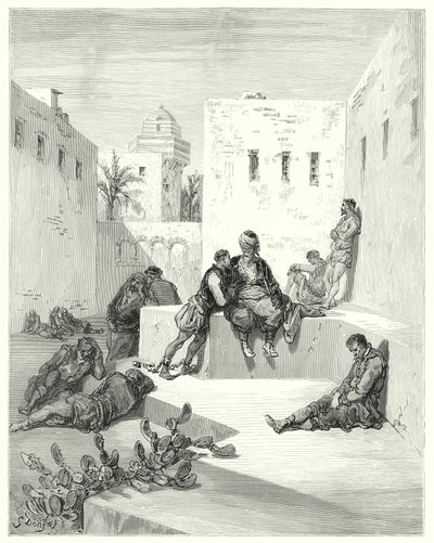 Gustave Doren Don Quijote: "Vihdoin päätin luottaa Murcian luopioon, joka oli osoittanut minulle hyviä todisteita ystävällisyydestään" (kaiverrus) tekijältä Gustave Dore