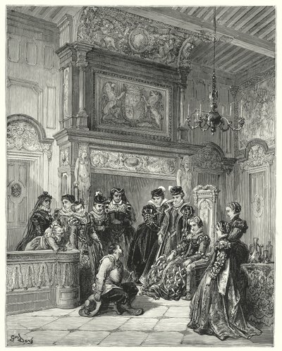 Gustave Doren Don Quijote: "Hän herttuattaren pyynnöstä hän kertoi koko kohdan myöhäisestä teeskennellystä lumouksesta erittäin uskollisesti" (kaiverrus) tekijältä Gustave Dore