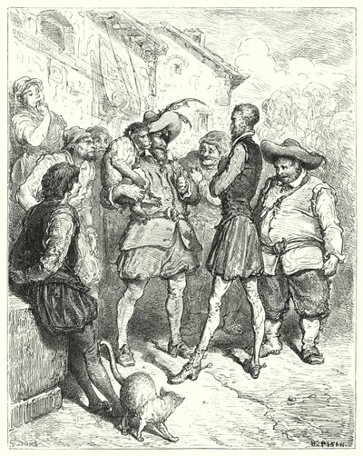 Gustave Doren Don Quijote: "Näistä sanoista Don Quijote hämmästyi" (kaiverrus) tekijältä Gustave Dore