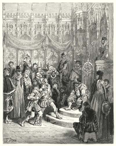Gustave Doren Don Quijote: "Kuvernööri Sancho Panza jakaa oikeutta" (kaiverrus) tekijältä Gustave Dore