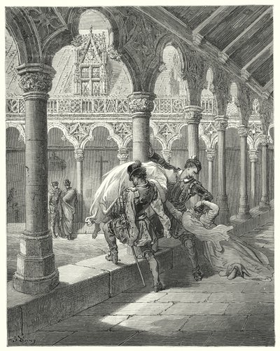 Gustave Doren Don Quijote: "Lucinda huomasi olevansa hänen vallassaan ja pyörtyi" (kaiverrus) tekijältä Gustave Dore