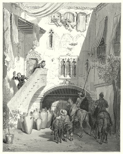 Gustave Doren Don Quijote: "Voi te Tobosian uurnat! jotka herättävät mielessäni ajatukset katkerimpien surujeni suloisesta pantista!" (kaiverrus) tekijältä Gustave Dore