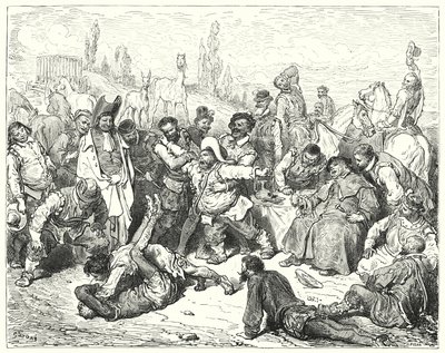 Gustave Doren Don Quijote: "Sancho Panza yksin oli raivoissaan, ahdisti itsensä kuoliaaksi ja raivosi kuin hullu" (kaiverrus) tekijältä Gustave Dore