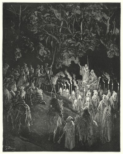 Gustave Doren Don Quijote: "Hahmo puvussa nousi seisomaan" (kaiverrus) tekijältä Gustave Dore