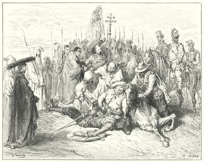 Gustave Doren Don Quijote: "Squire-äänen surkeat aksentit kutsuivat vihdoinkin itselleen Don Quijoteksi" (kaiverrus) tekijältä Gustave Dore