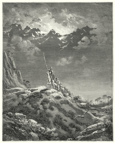 Gustave Doren Don Quijote: "Kohti Micomiconin valtakuntaa" (kaiverrus) tekijältä Gustave Dore