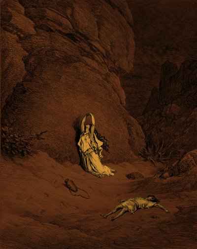 Hagar ja Ismael, kaiverrus Dorén. - Raamattu tekijältä Gustave Dore