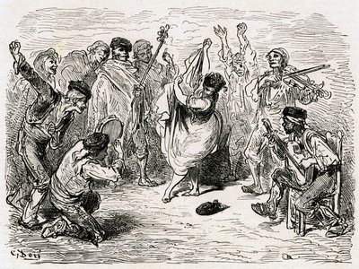 Kuvitus Charles Davillierin vuonna 1866 julkaisemaan "Voyage en Espagne" -teokseen (kaiverrus). tekijältä Gustave Dore