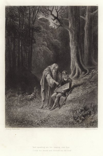 Alfred Tennysonin kuvitus Vivienille tekijältä Gustave Dore
