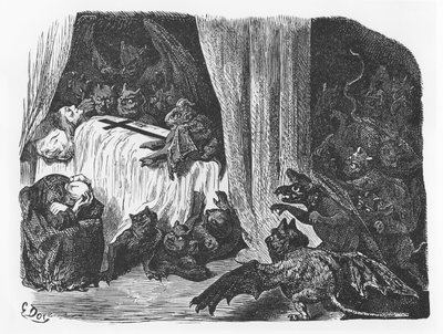 Kuvitus lähteestä "Le Tiers Livre des Faicts et Dicts Héroïques du Bon Pantagruel", kirjoittanut François Rabelais. tekijältä Gustave Dore