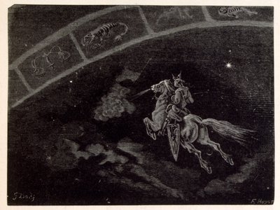 Kuvitus tähtimerkistä Skorpioni. lähteestä La legende de Croque-Mitaine. tekijältä Gustave Dore