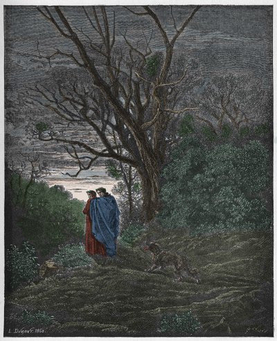 Inferno, Canto 1: Naarassusi ilmestyy, kuvitus Dante Alighierin jumalallisesta komediasta, 1885 tekijältä Gustave Dore