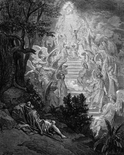 Jacobs haaveilee taivaaseen johtavasta portaista, jonka huipulla on Jumala, 1865-1866 tekijältä Gustave Dore