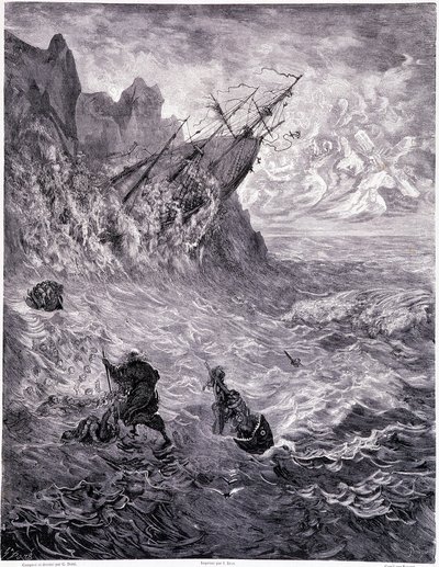 Ylitän meret... levy X - Gustave Doren (1832-1883) kuvitus Pierre Dupontin teoksesta La legende du Jeif vaeltaa, painos Librairie du Magasin Picturesque, Paris 1862 tekijältä Gustave Dore