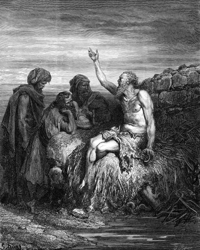Job ja hänen ystävänsä, kaiverrus Dorén. - Raamattu tekijältä Gustave Dore