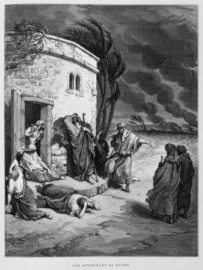 Job käsittää tuhonsa, Kuvitus Dore Bible -teoksesta. tekijältä Gustave Dore