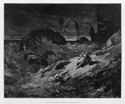 Valas heittää Joonan kuivalle maalle, kuvitus Dore Bible -teoksesta. tekijältä Gustave Dore