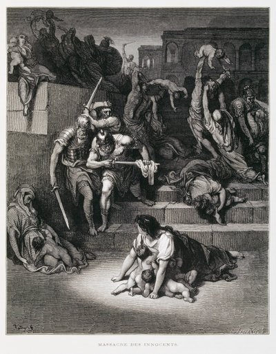 Kuningas Herodes määrää viattomien verilöylyn, kuva Doren Raamatusta tekijältä Gustave Dore
