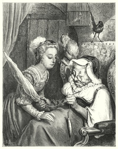 Nukkuva kaunotar; Prinsessa Ruusunen (kaiverrus) tekijältä Gustave Dore
